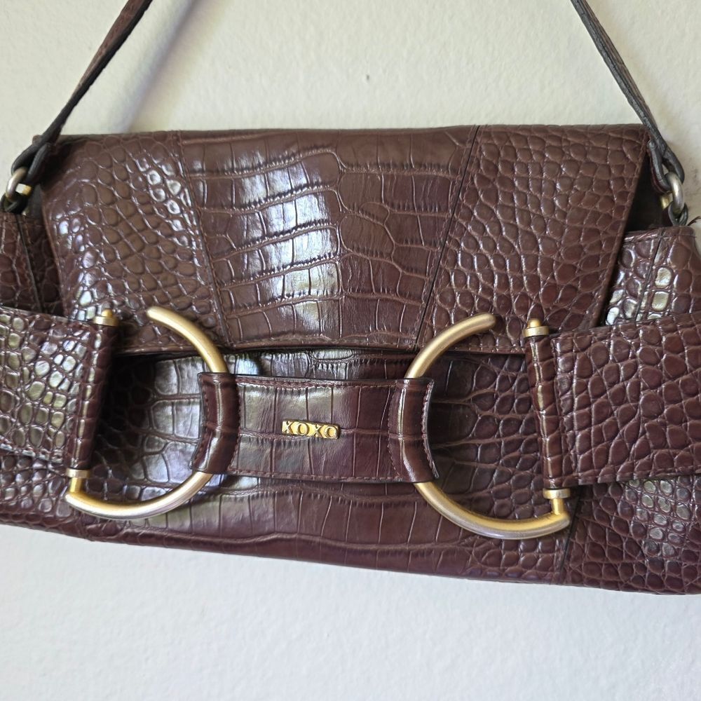 Vintage Y2K XOXO Brown Snake Print Gold Hardware Baguette Bag - Picture 2 of 9